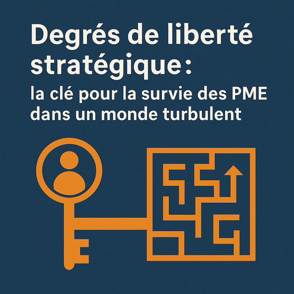 Visuel illustrant le concept de degré de liberté stratégique pour PME, avec une clé et un labyrinthe, représentant l’agilité et la flexibilité face à la turbulence des marchés