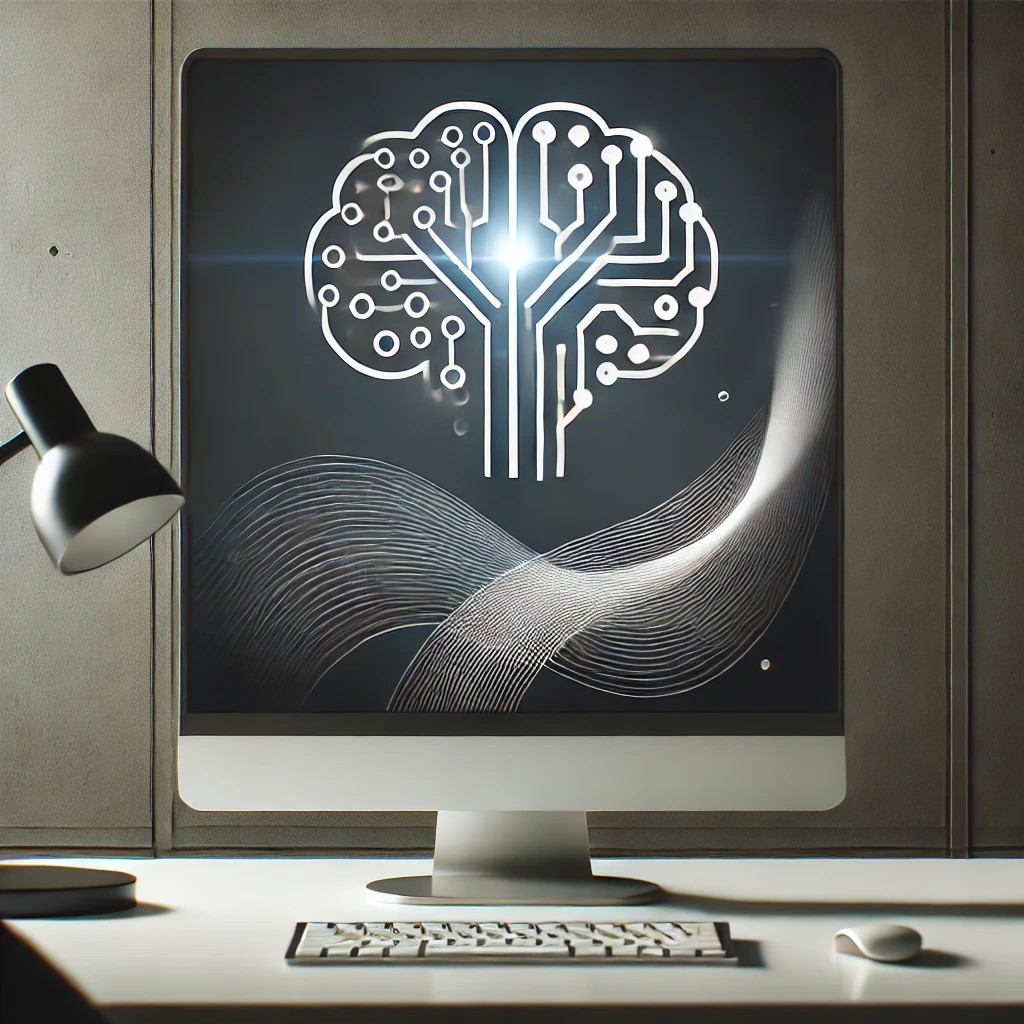 Illustration symbolique de la manipulation sémantique, montrant un cerveau numérique stylisé sur un écran, avec un flux abstrait représentant le langage structuré.