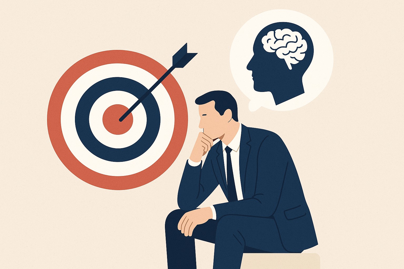 Illustration d’un dirigeant concentré, en pleine réflexion, accompagné d’un partenaire de pensée stratégique dans un cadre sobre.